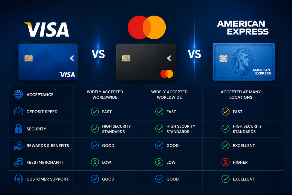 Visa vs Mastercard vs American Express - used at credit card casinos